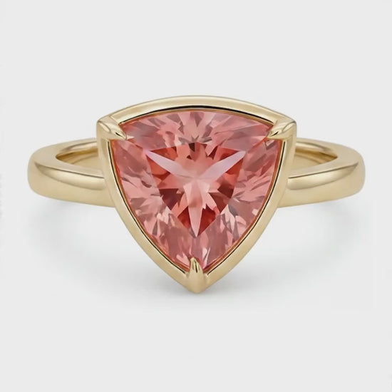 Trillion Padparadscha Solitaire Ring Natural 14K Yellow Gold