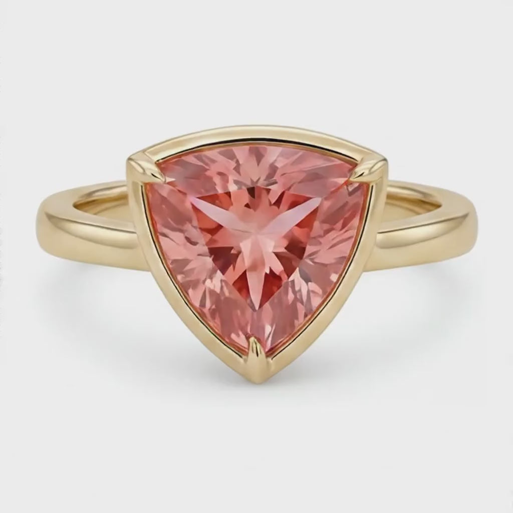Trillion Padparadscha Solitaire Ring Natural 14K Yellow Gold