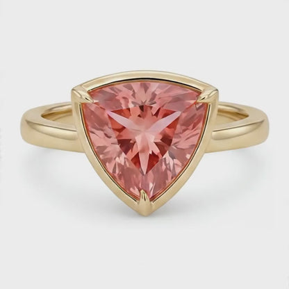 Trillion Padparadscha Solitaire Ring Natural 14K Yellow Gold