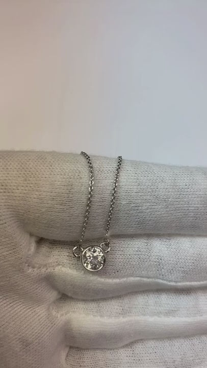 0.75 Carats Round Bezel Set Natural Earth Mined Diamond Necklace Pendant 14K White Gold