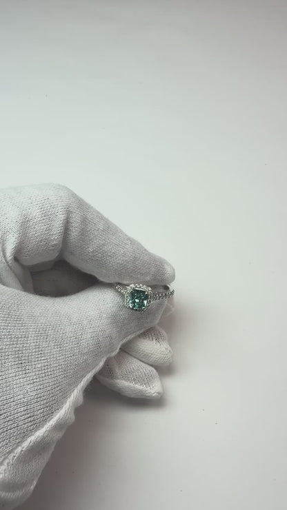 1.91 Carats Blue Cushion Halo Center Gemstone Ring White Gold 14K