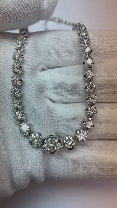 15 Ct Prong Set Round Cut Natural Diamond Diamond Riviera Necklace 14K White Gold