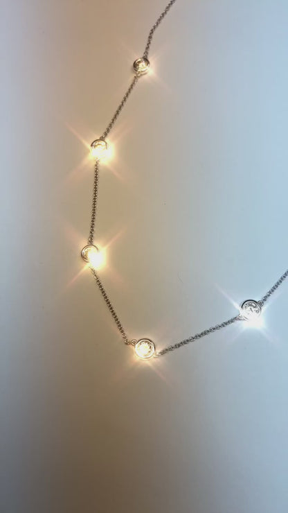 Natural Diamond Diamond Half Way Around Chain Necklace 1.50 Carats 14K White Gold