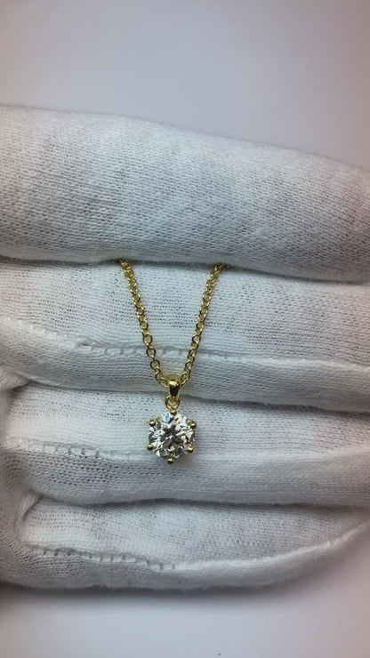 Round Cut Natural Earth Mined Diamond Necklace Pendant Fine Gold Jewelry 1 Carat