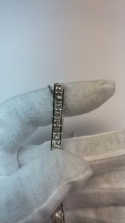 21 Carats Princess Cut Natural Earth Mined Diamond Tennis Bracelet White Gold 14K