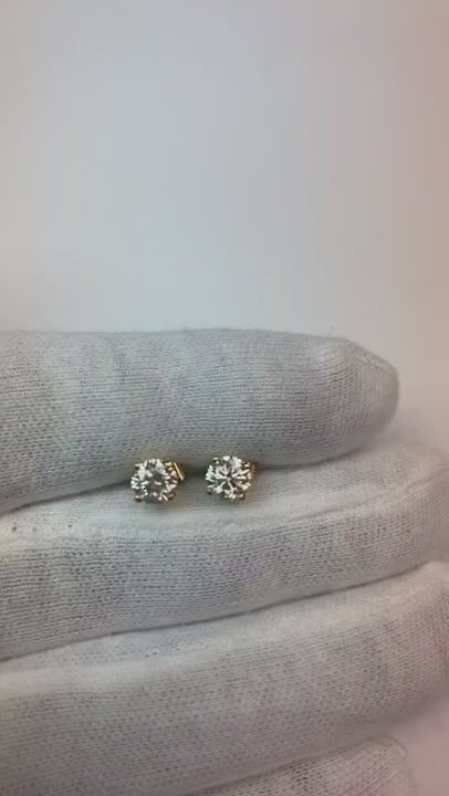 Round Brilliant Cut 3 Carats Natural Earth Mined Diamond Studs Earrings Yellow Gold 14K