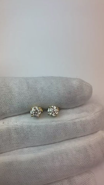 Round Brilliant Cut 3 Carats Diamond Studs Earrings Yellow Gold 14K