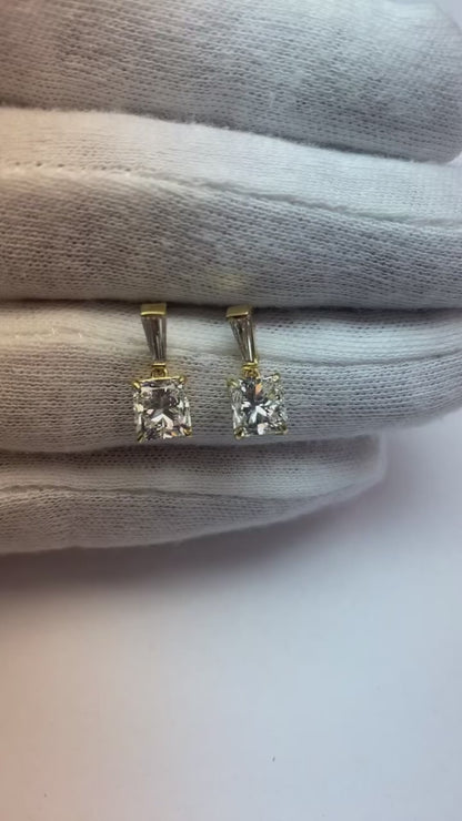 Natural Earth Mined Diamond Drop Earrings 5 Carats Radiant Cut White Gold 14K