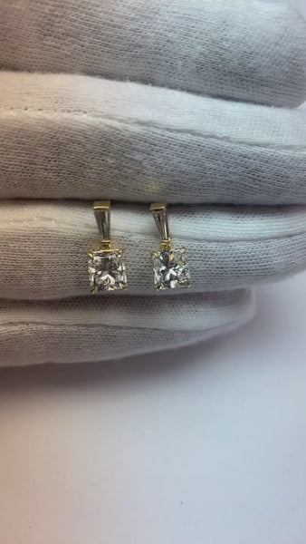 Mined Diamond Drop Earrings 5 Carats Radiant Cut White Gold 14K