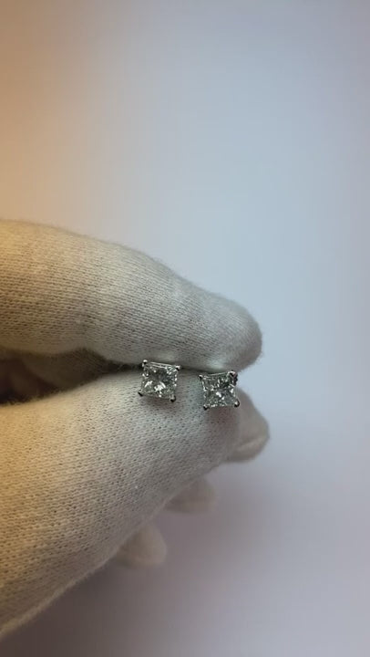 1.5 Ct Four Prong Set Princess Natural Earth Mined Diamond Stud Earring 14K White Gold