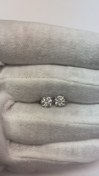 1.5 Ct Prong Set Round Diamond Stud Earring 14K White Gold