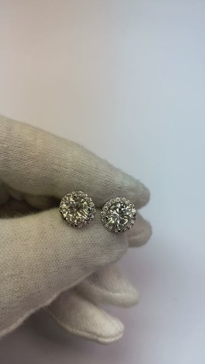 Natural Earth Mined Diamond Halo Studs 4 Carats Yellow Gold 14K
