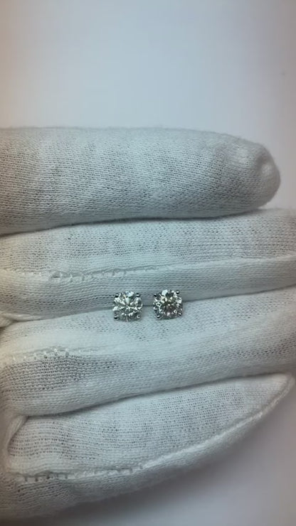 Natural Earth Mined Diamond Stud Earrings 2 Ct. Solid White Gold 14K