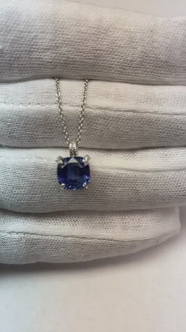 Solitaire Pendant Cushion Ceylon Sapphire Necklace Gold 4.50 Carats