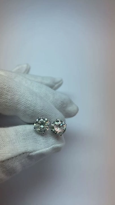 Round Cut Sparkling 4.50 Carats Natural Earth Mined Diamonds Studs Earrings 14K Gold