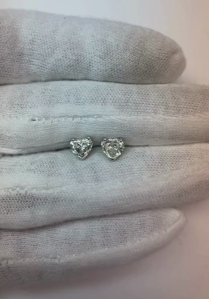 Prong Set Heart Cut Solitaire Natural Earth Mined Diamond Stud Earring Solid Gold Jewelry