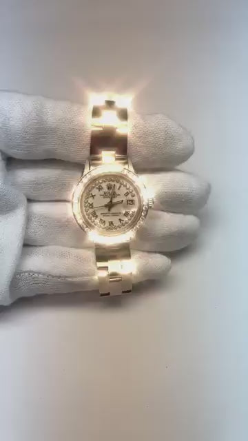 Ladies Date Watch With White String Natural Earth Mined Diamond Dial Bezel Ss Oyster