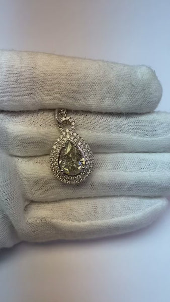 Pear With Round Cut Diamond Pendant Necklace 5.5 Carat White Gold 14K