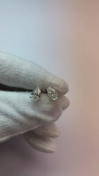 F Vs1 Diamonds Pear Cut Stud Post Earrings 2.02 Ct.