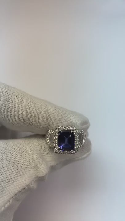 Halo Emerald Ceylon Sapphire Anniversary Natural Earth Mined Diamond Ring 5 Carats