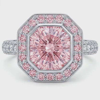 Lab Grown Pink Diamond Ring 5.2 Carat Radiant