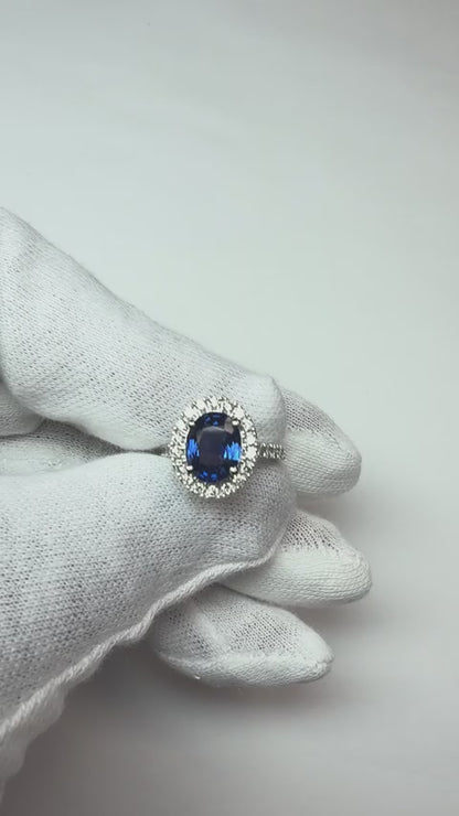 Natural Real ( Not Lab Grown )  3 Carat Blue Sapphire Halo Ring