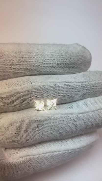 1.70 Ct Princess Solitaire Natural Earth Mined Diamond Stud Earring 14K White Gold