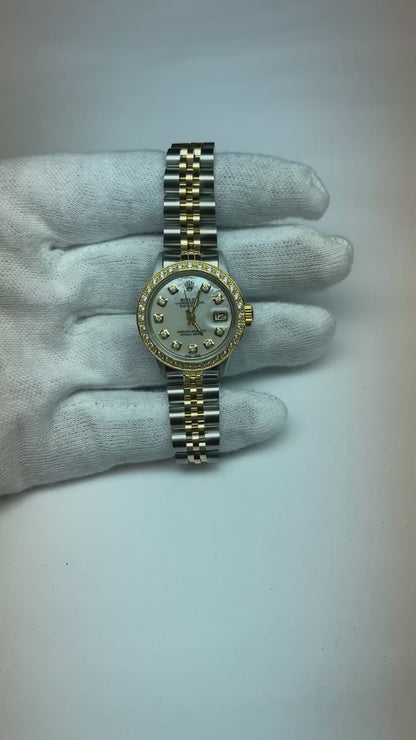 White Mop Diamond Dial Bezel Rolex Datejust Ladies Watch Ss & Gold