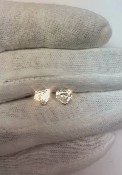 Prong Set Heart Cut Solitaire Natural Earth Mined Diamond Stud Earring Solid Gold Jewelry