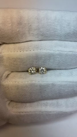 Yellow Gold Earth Mined Diamond Stud Earrings 1 Carat Half Bezel Jewelry