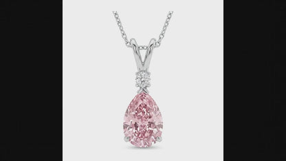 5 Carat Pear Pink Lab Grown Diamond and White Diamond Solitaire Pendant 14K White Gold