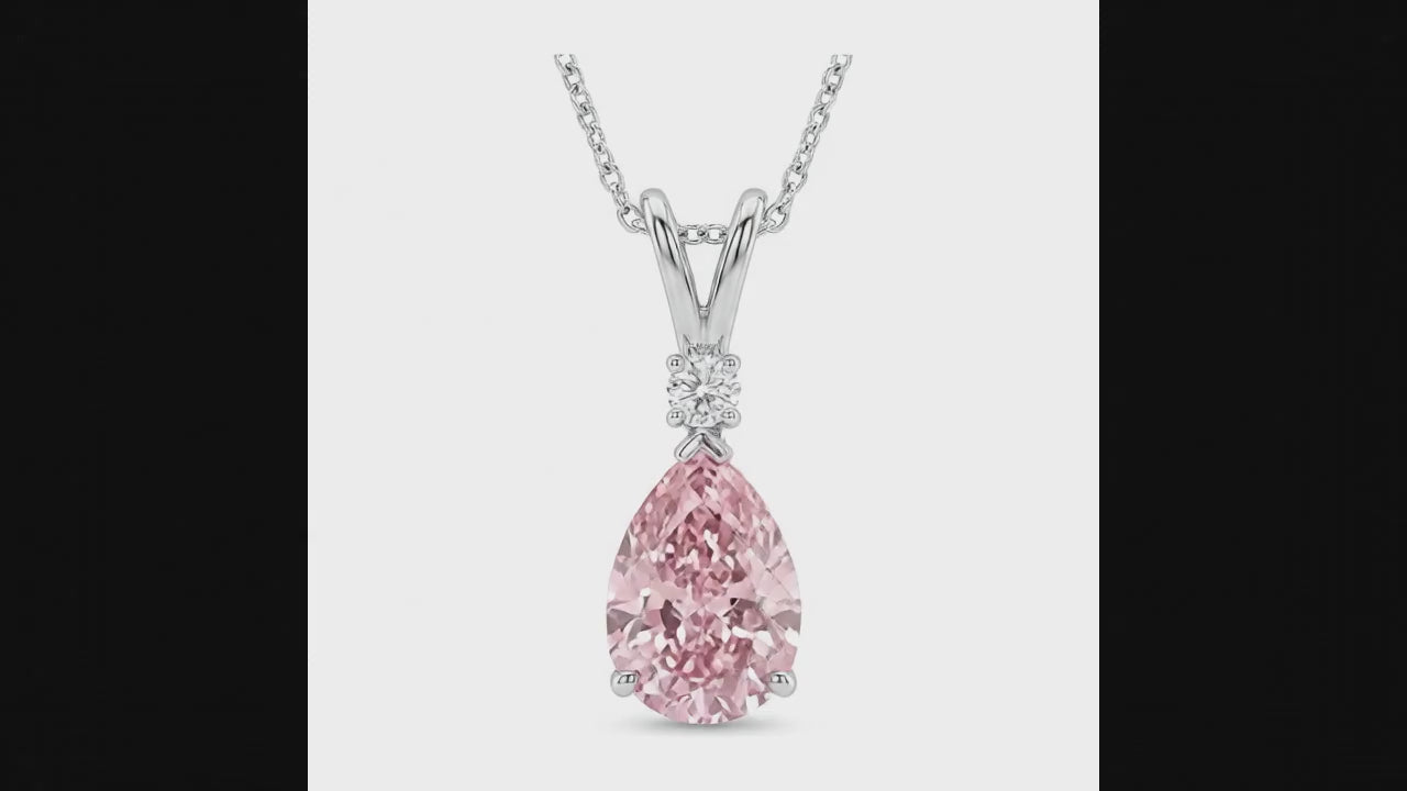 5 Carat Pear Pink Lab Grown Diamond and White Diamond Solitaire Pendant 14K White Gold