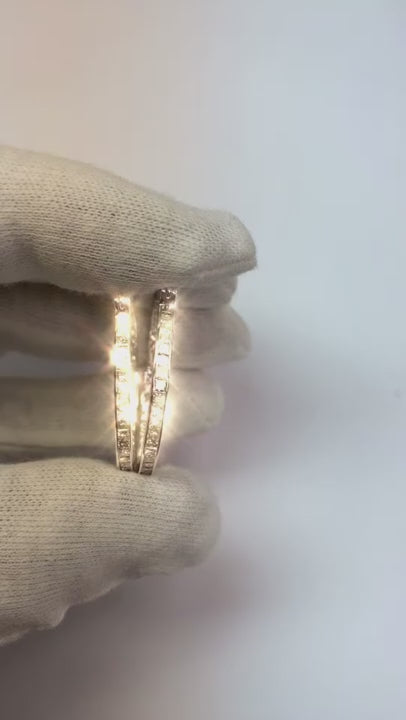 6 Ct Sparkling Princess Cut Natural Earth Mined Diamonds Lady Hoop Earrings White Gold