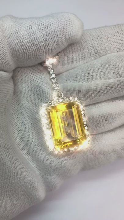 Big Cushion Madeira Citrine With Natural Earth Mined Diamonds 26.75 Ct Pendant Gold 14K