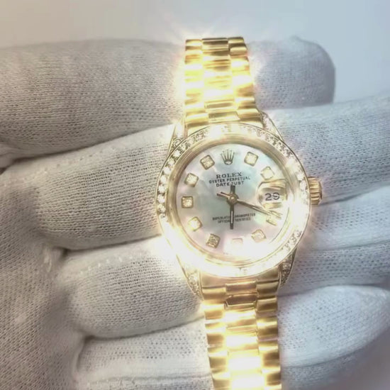 Yellow Gold Rolex Datejust Watch President Diamond Bezel Dial2