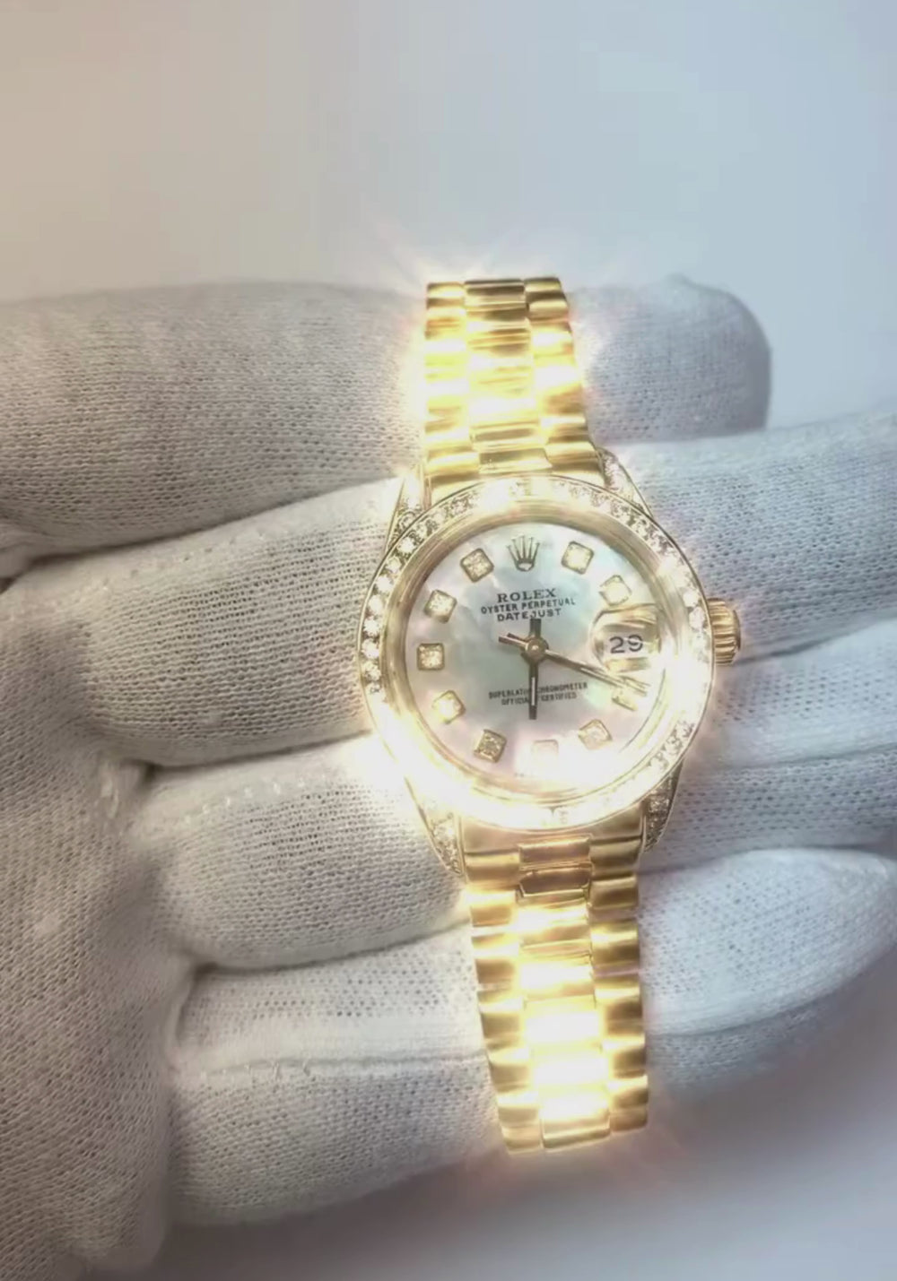 Yellow Gold Rolex Datejust Watch President Diamond Bezel Dial2