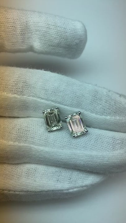Big Emerald Cut 6 Carats Natural Earth Mined Diamond Stud Earrings Women Jewelry