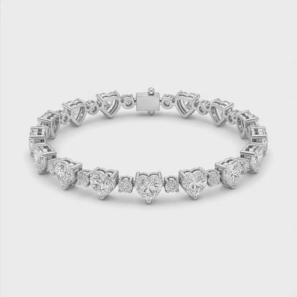 Heart Diamond Tennis Bracelet 6 Carat Lab Grown Bezel 14K White Gold 7 Inch