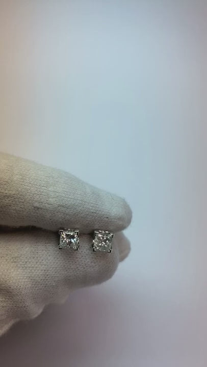 Princess Natural Earth Mined Diamond Stud Earrings 1.50 Carats Prong White Gold 14K
