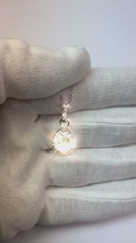Pear And Round Natural Earth Mined Diamond Necklace Pendant 1.45 Carat White Gold 14K