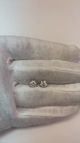 Three Prong Set Diamond Lady Studs Earrings 2.0 Carat White Gold 14K