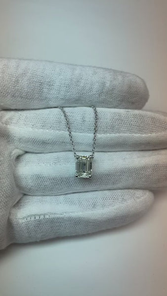 1 Carat Emerald Diamond Women Necklace Pendant White Gold 14K