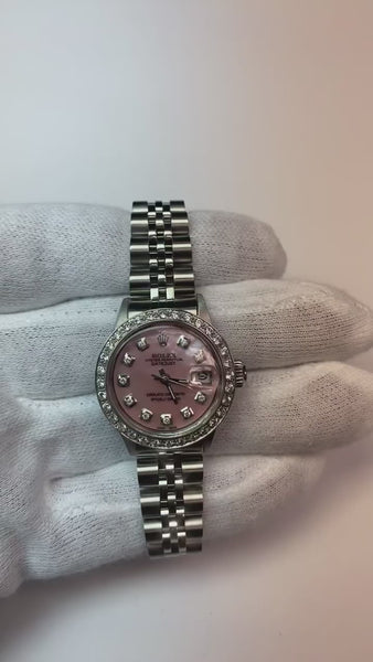 Ladies Watch Rolex Datejust Ss Jubilee Bracelet Pink Mop Diamond Dial