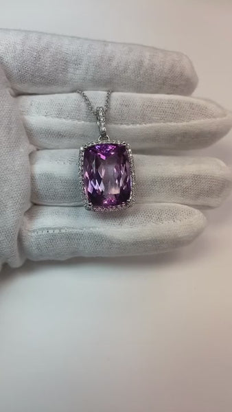 27 Ct. Pink Kunzite With Diamonds Pendant White Gold