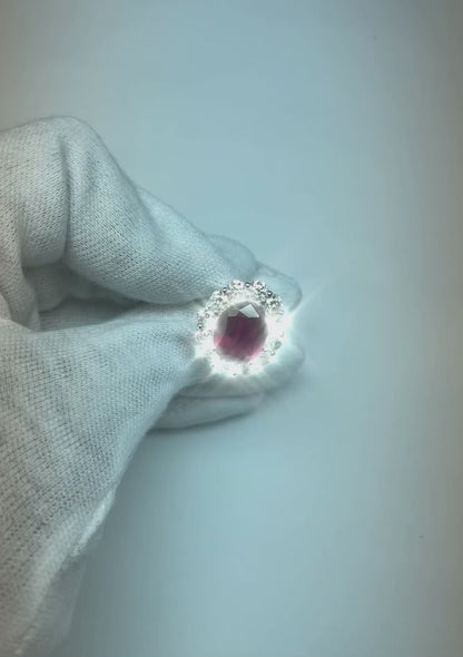 Red Ruby Halo Diamond Wedding Ring White Gold 14K 6.5 Ct