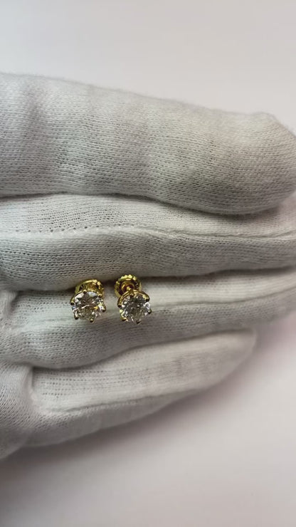 2 Carats Old Miner Round Natural Earth Mined Diamond Stud Women Earring Yellow Gold