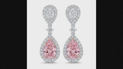 2.5 Carat Pear Pink Lab Grown Diamond and White Diamond Halo Earrings 14K White Gold