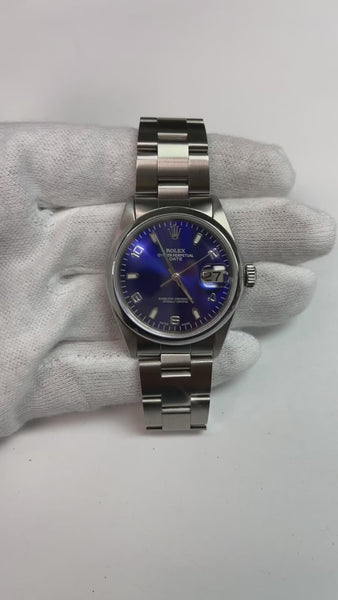 Rolex 15200 Oyster Perpetual Date Blue Arabic 34mm SS Watch