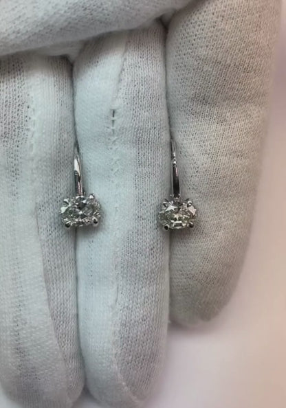 2 Carats Solitaire Oval Cut Real Natural Earth Mined Diamond Drop Earring Gold White 14K