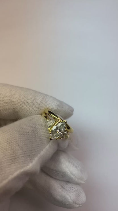 3 Stone Marquise Earth Mined Diamond Trillion Ring & Matching Band 3 Carats